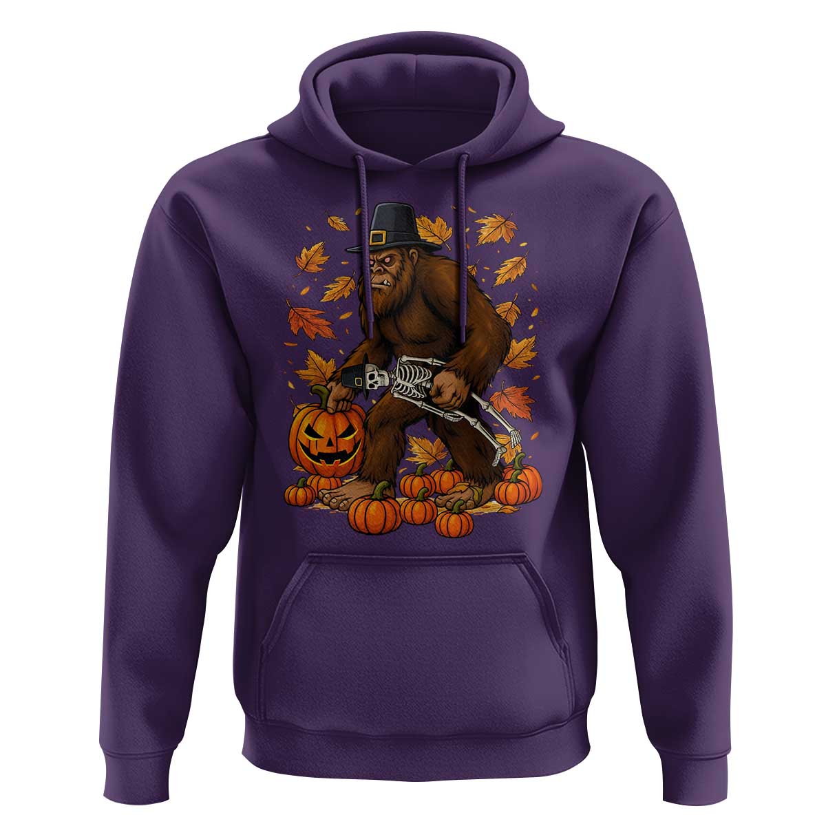 Funny Bigfoot Skeleton Hoodie Thanksgiving Day Sasquatch Pilgrim - Wonder Print Shop