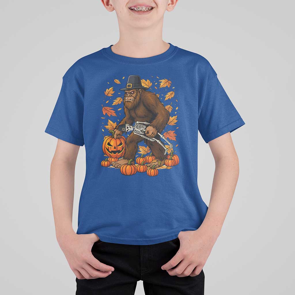 Funny Bigfoot Skeleton T Shirt For Kid Thanksgiving Day Sasquatch Pilgrim - Wonder Print Shop