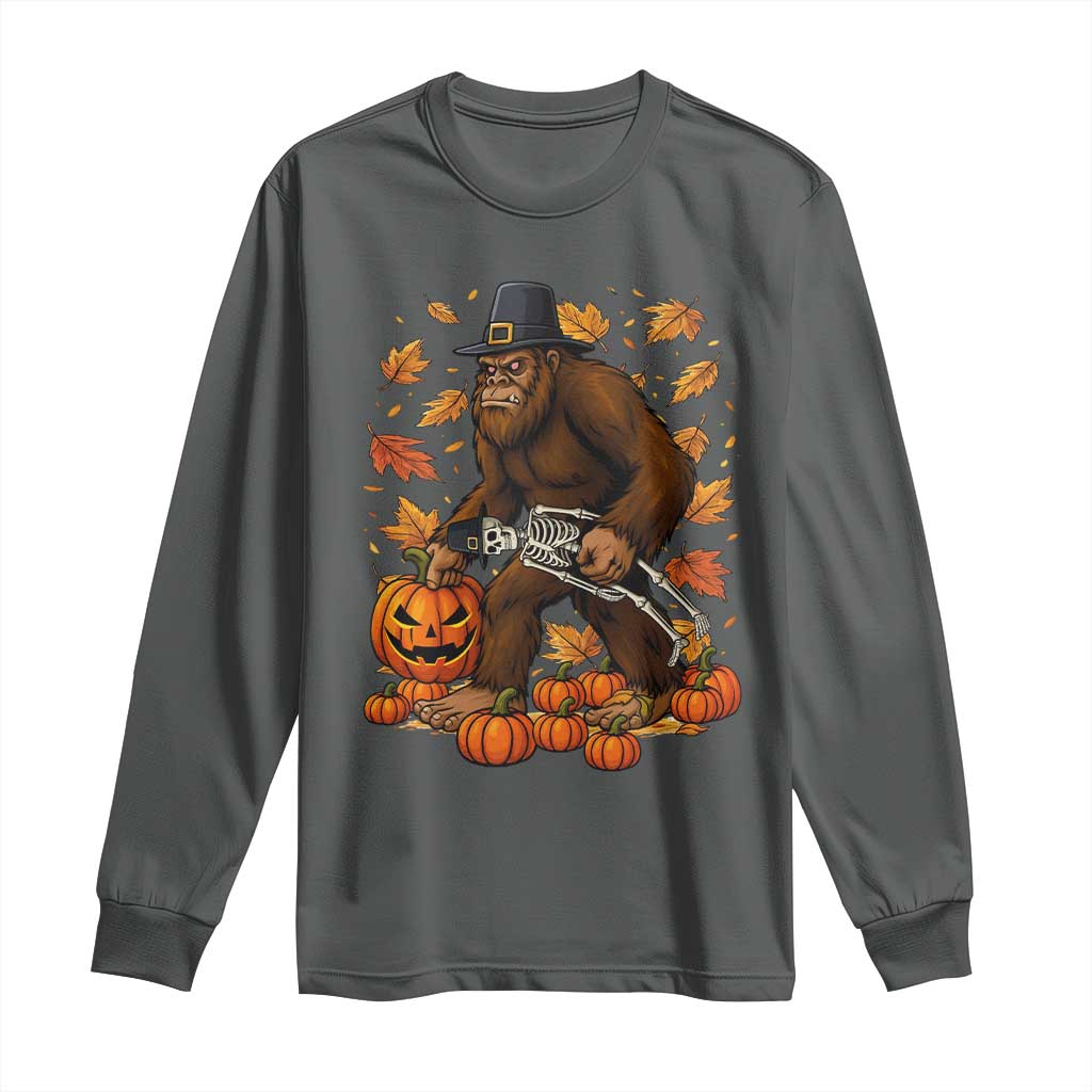 Funny Bigfoot Skeleton Long Sleeve Shirt Thanksgiving Day Sasquatch Pilgrim - Wonder Print Shop