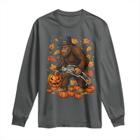 Funny Bigfoot Skeleton Long Sleeve Shirt Thanksgiving Day Sasquatch Pilgrim - Wonder Print Shop