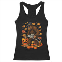 Funny Bigfoot Skeleton Racerback Tank Top Thanksgiving Day Sasquatch Pilgrim - Wonder Print Shop