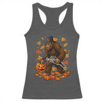Funny Bigfoot Skeleton Racerback Tank Top Thanksgiving Day Sasquatch Pilgrim - Wonder Print Shop