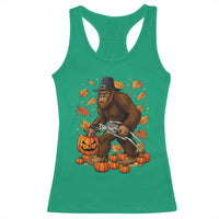 Funny Bigfoot Skeleton Racerback Tank Top Thanksgiving Day Sasquatch Pilgrim - Wonder Print Shop