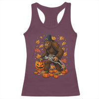 Funny Bigfoot Skeleton Racerback Tank Top Thanksgiving Day Sasquatch Pilgrim - Wonder Print Shop