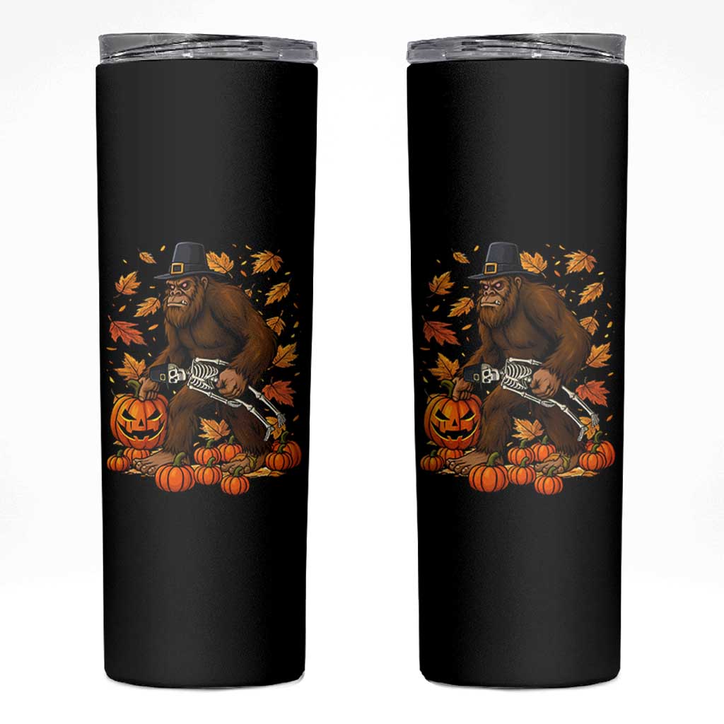 Funny Bigfoot Skeleton Skinny Tumbler Thanksgiving Day Sasquatch Pilgrim