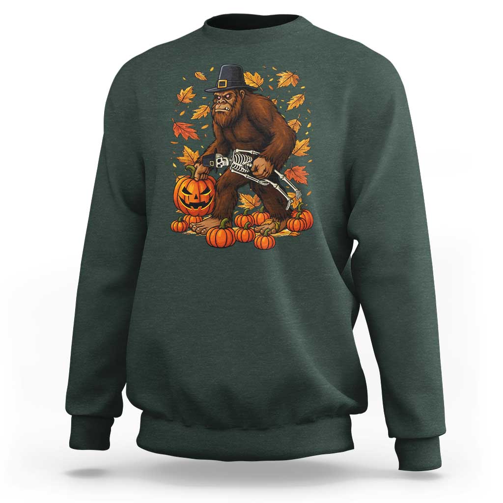 Funny Bigfoot Skeleton Sweatshirt Thanksgiving Day Sasquatch Pilgrim - Wonder Print Shop