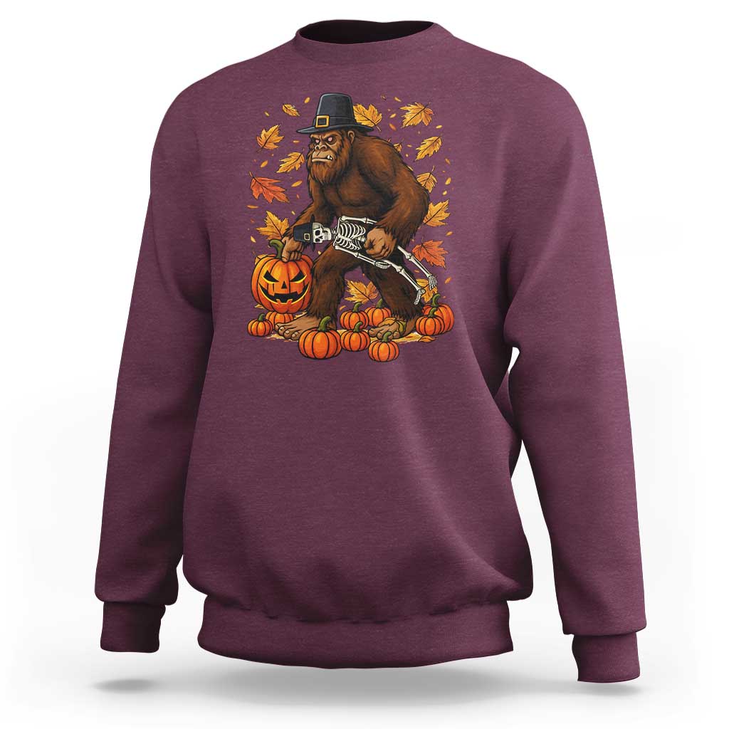 Funny Bigfoot Skeleton Sweatshirt Thanksgiving Day Sasquatch Pilgrim - Wonder Print Shop