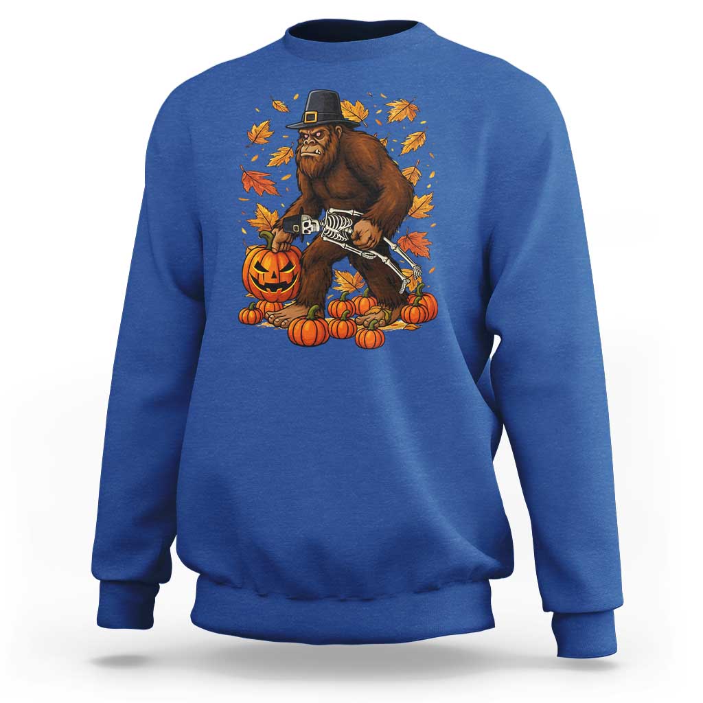 Funny Bigfoot Skeleton Sweatshirt Thanksgiving Day Sasquatch Pilgrim - Wonder Print Shop
