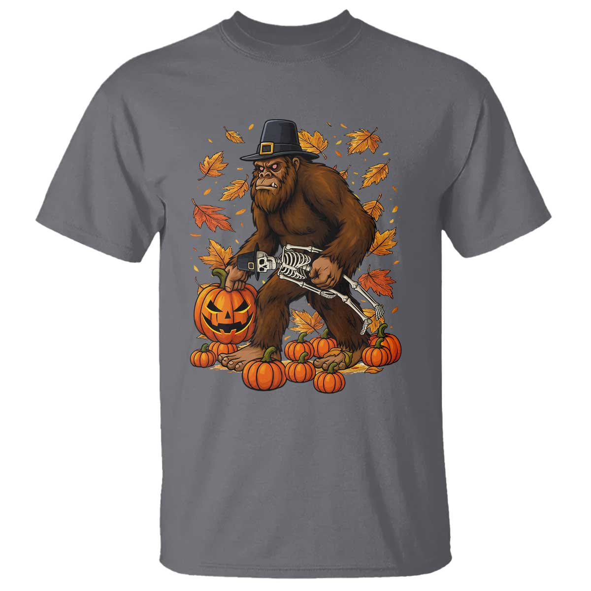 Funny Bigfoot Skeleton T Shirt Thanksgiving Day Sasquatch Pilgrim - Wonder Print Shop