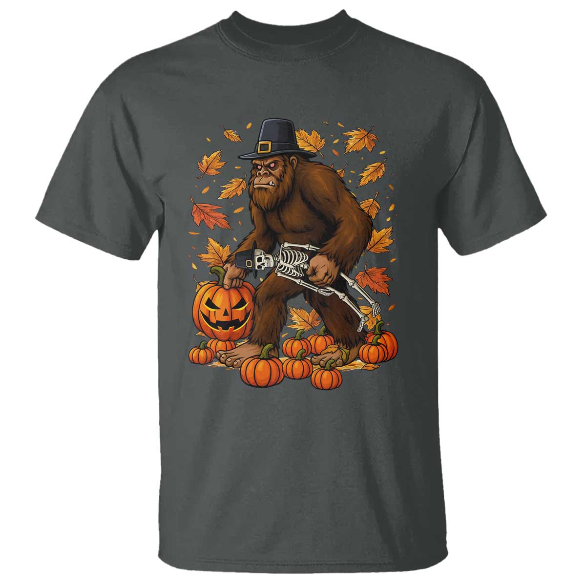 Funny Bigfoot Skeleton T Shirt Thanksgiving Day Sasquatch Pilgrim - Wonder Print Shop