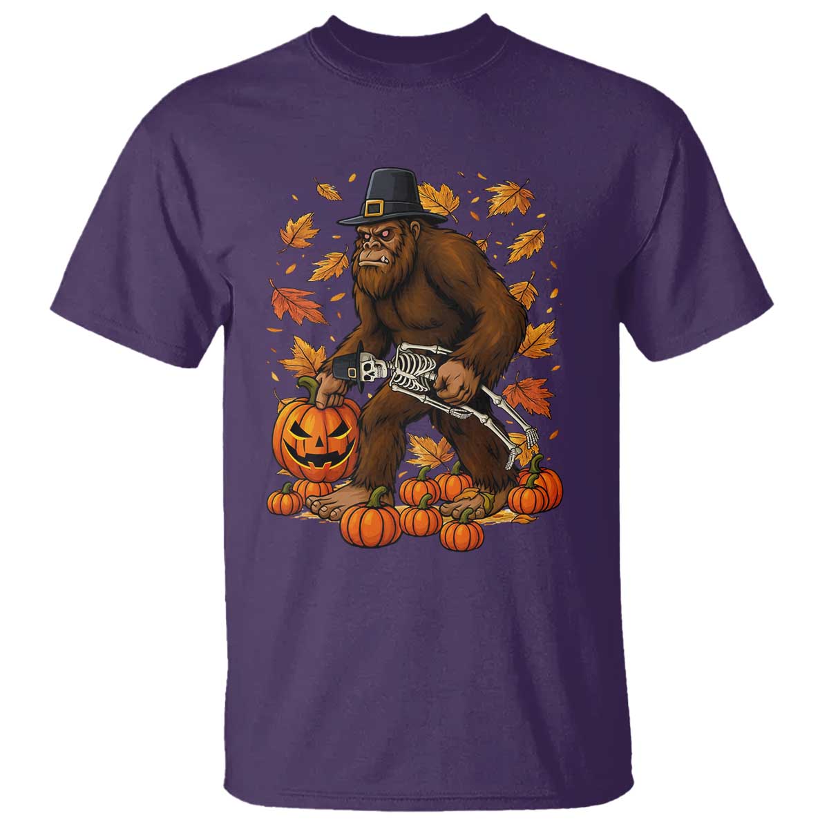 Funny Bigfoot Skeleton T Shirt Thanksgiving Day Sasquatch Pilgrim - Wonder Print Shop