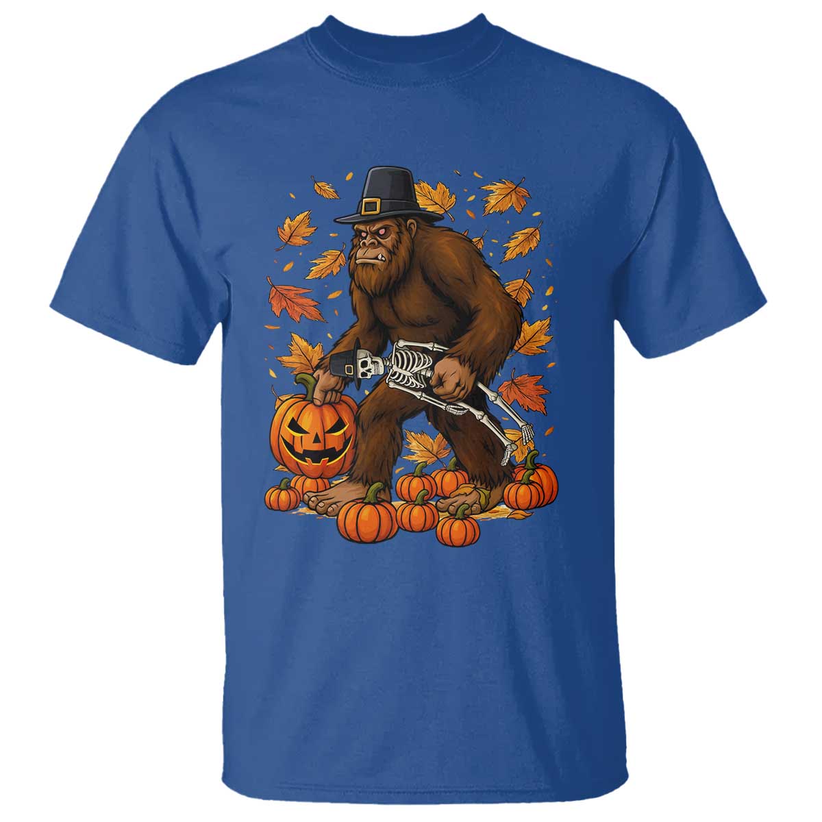 Funny Bigfoot Skeleton T Shirt Thanksgiving Day Sasquatch Pilgrim - Wonder Print Shop