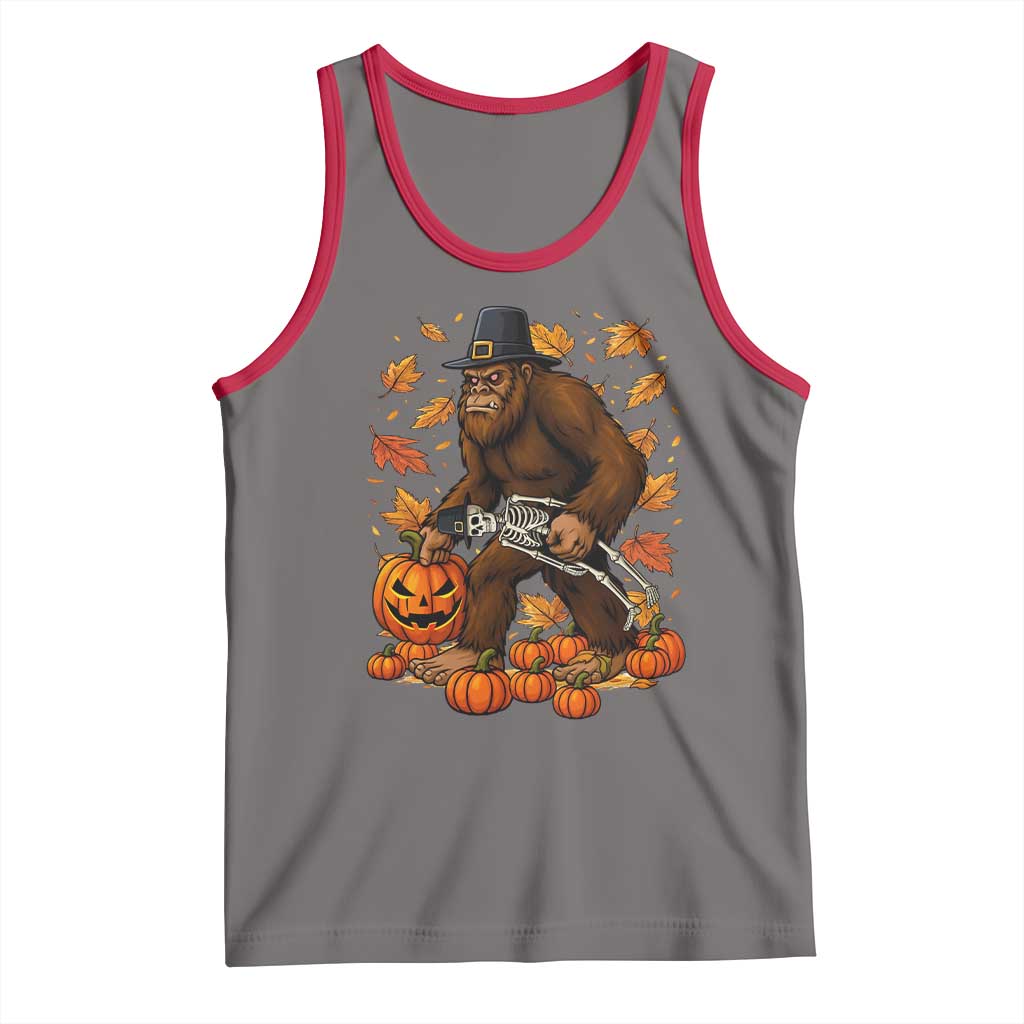Funny Bigfoot Skeleton Tank Top Thanksgiving Day Sasquatch Pilgrim - Wonder Print Shop