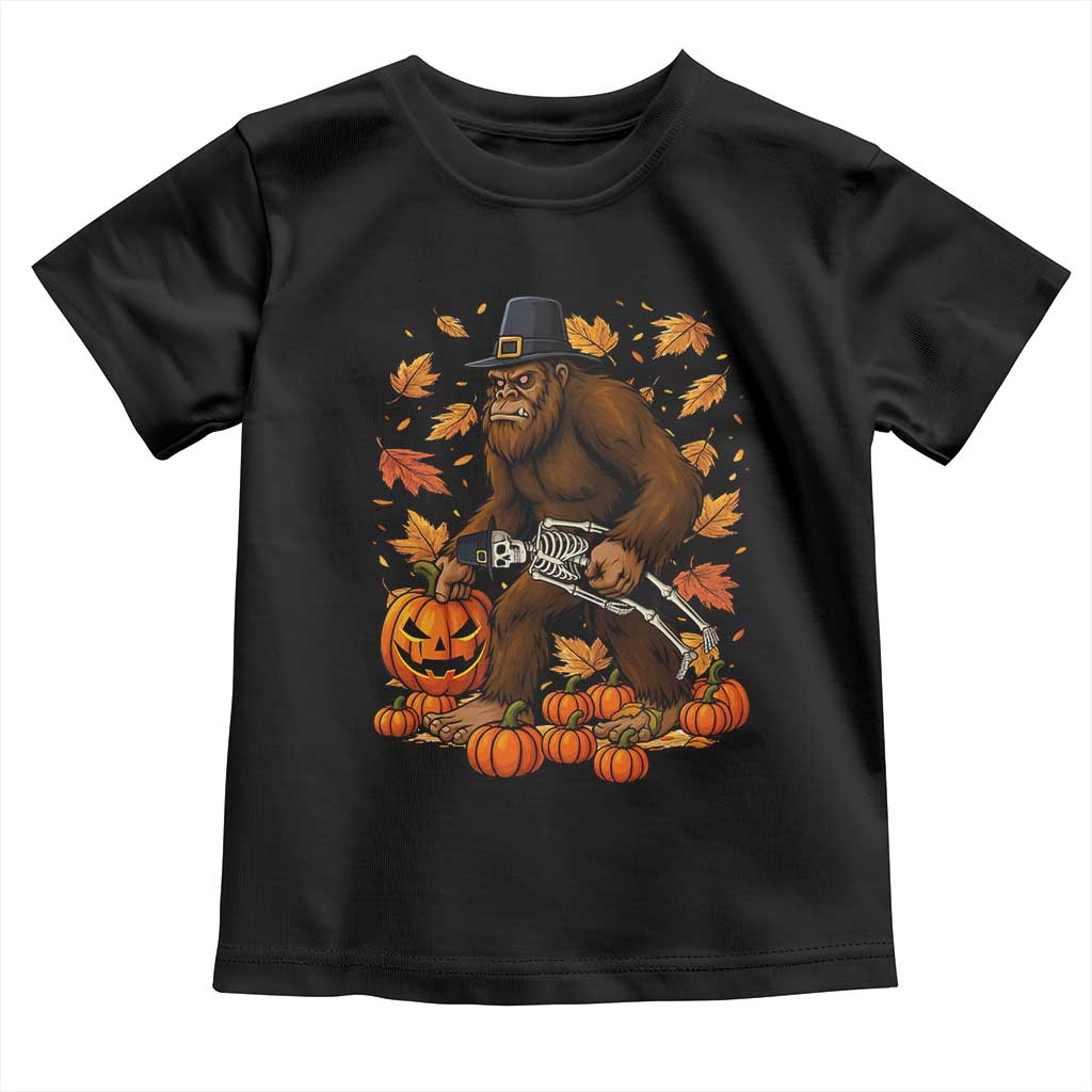 Funny Bigfoot Skeleton Toddler T Shirt Thanksgiving Day Sasquatch Pilgrim - Wonder Print Shop