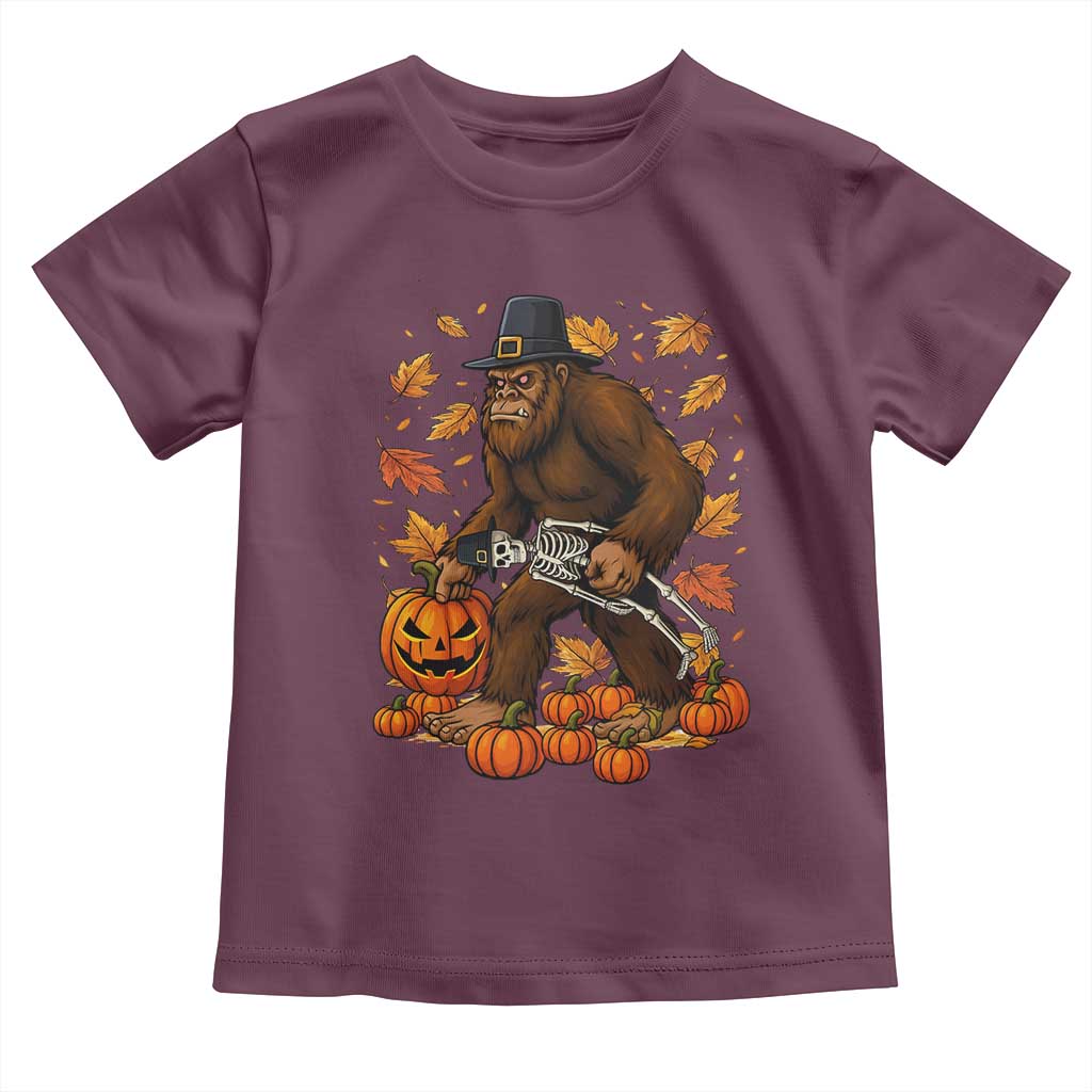 Funny Bigfoot Skeleton Toddler T Shirt Thanksgiving Day Sasquatch Pilgrim - Wonder Print Shop