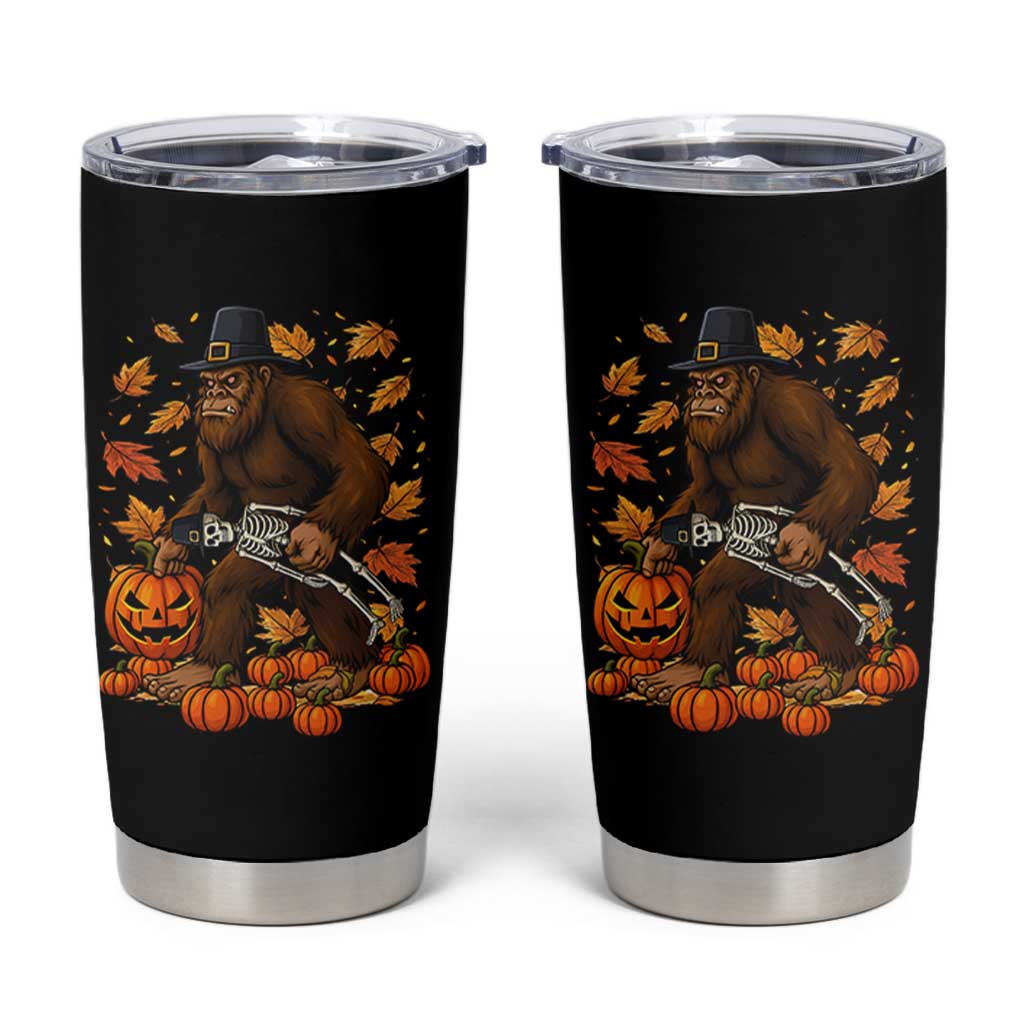 Funny Bigfoot Skeleton Tumbler Cup Thanksgiving Day Sasquatch Pilgrim