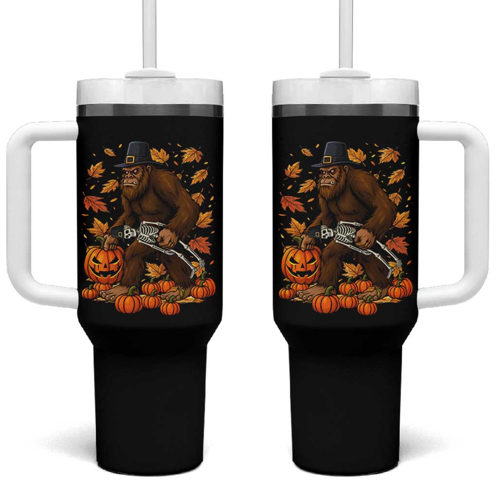 Funny Bigfoot Skeleton Tumbler With Handle Thanksgiving Day Sasquatch Pilgrim