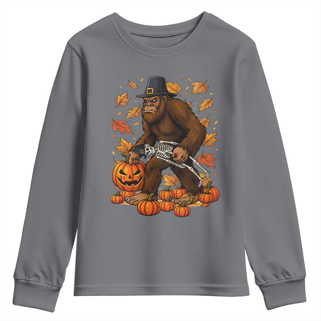 Funny Bigfoot Skeleton Youth Sweatshirt Thanksgiving Day Sasquatch Pilgrim - Wonder Print Shop