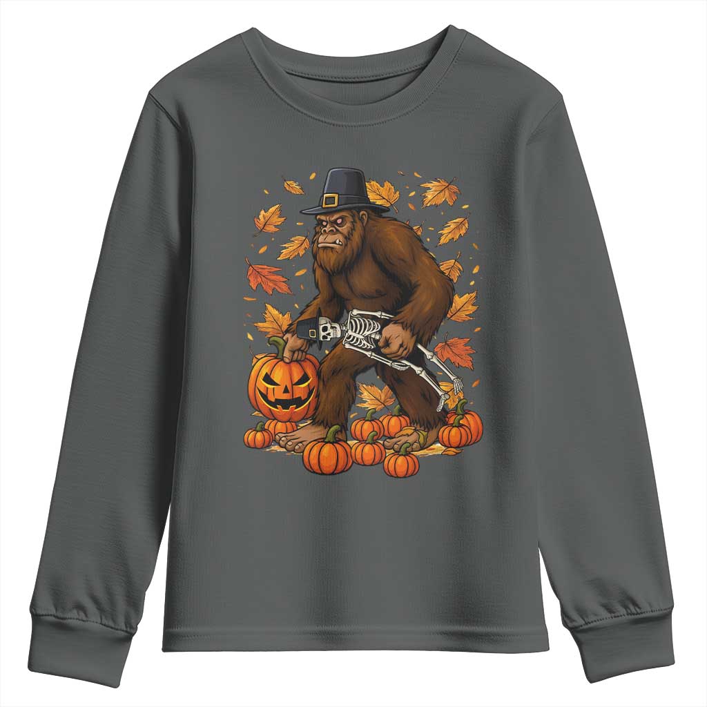 Funny Bigfoot Skeleton Youth Sweatshirt Thanksgiving Day Sasquatch Pilgrim - Wonder Print Shop