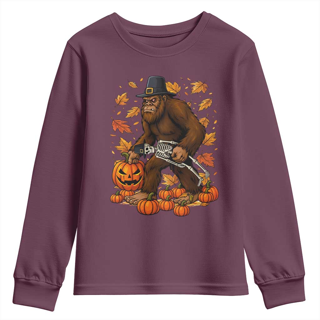 Funny Bigfoot Skeleton Youth Sweatshirt Thanksgiving Day Sasquatch Pilgrim - Wonder Print Shop