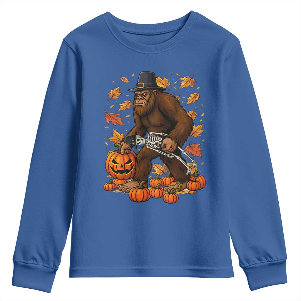 Funny Bigfoot Skeleton Youth Sweatshirt Thanksgiving Day Sasquatch Pilgrim - Wonder Print Shop
