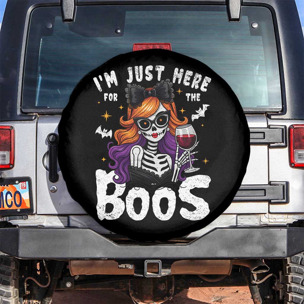 Funny Skull Halloween Spare Tire Cover I Am Just Here For The Boos Skeleton Party Girl - Wonder Print Shop