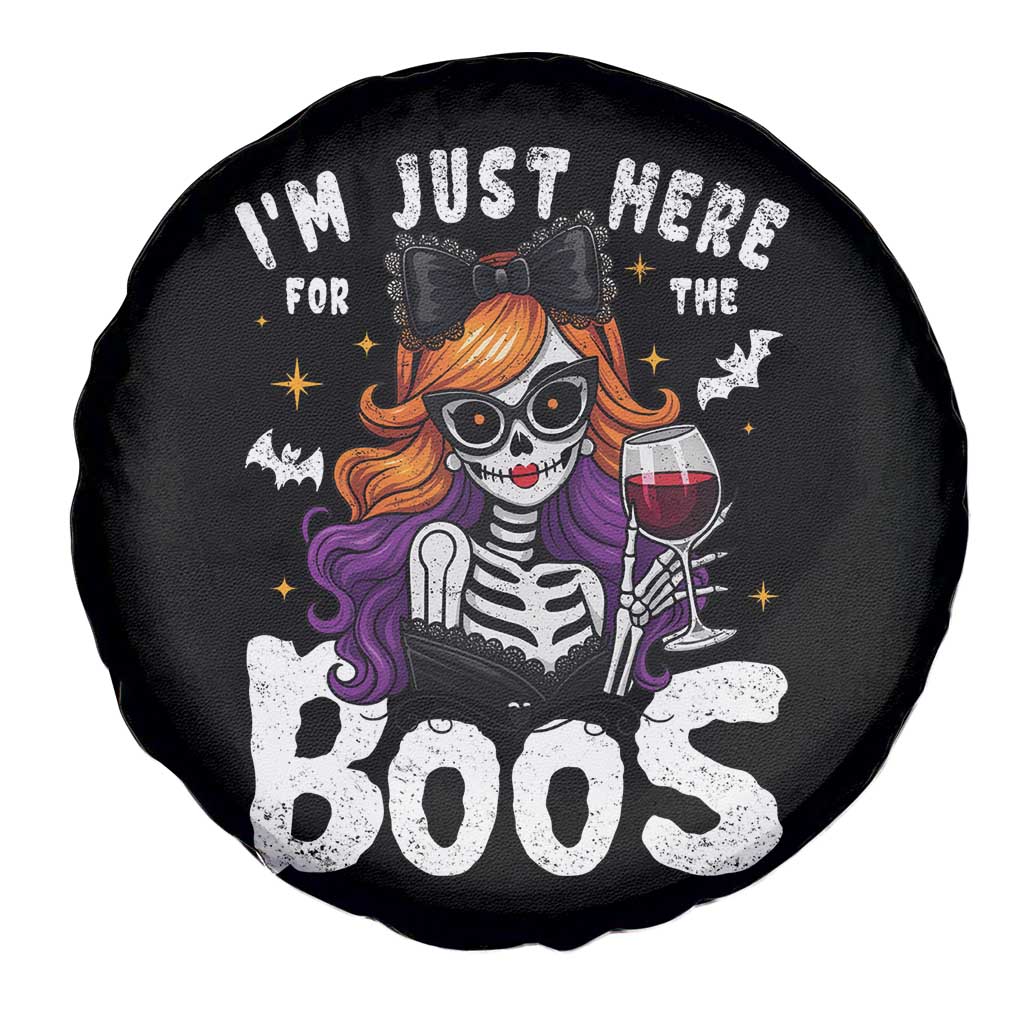 Funny Skull Halloween Spare Tire Cover I Am Just Here For The Boos Skeleton Party Girl - Wonder Print Shop