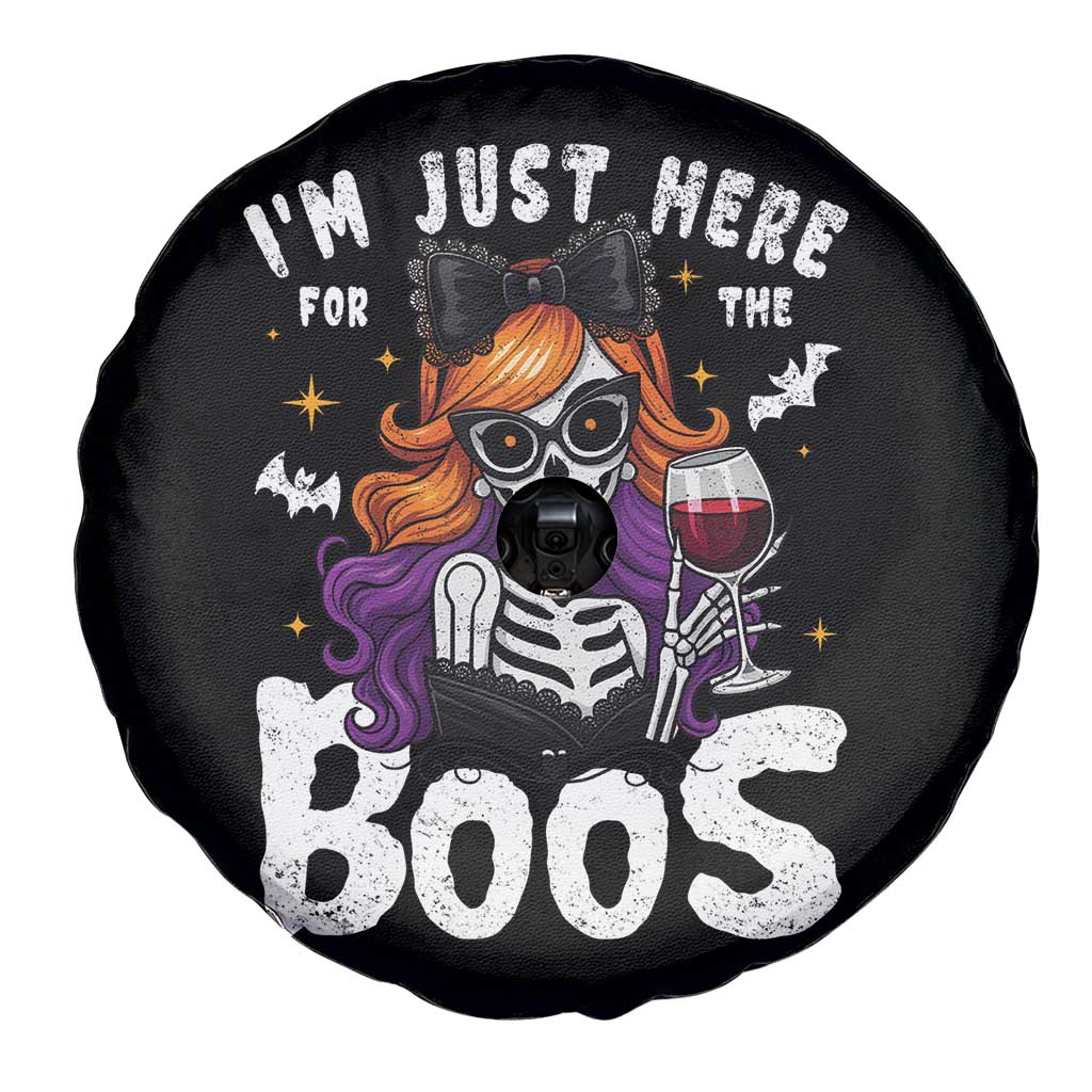 Funny Skull Halloween Spare Tire Cover I Am Just Here For The Boos Skeleton Party Girl - Wonder Print Shop