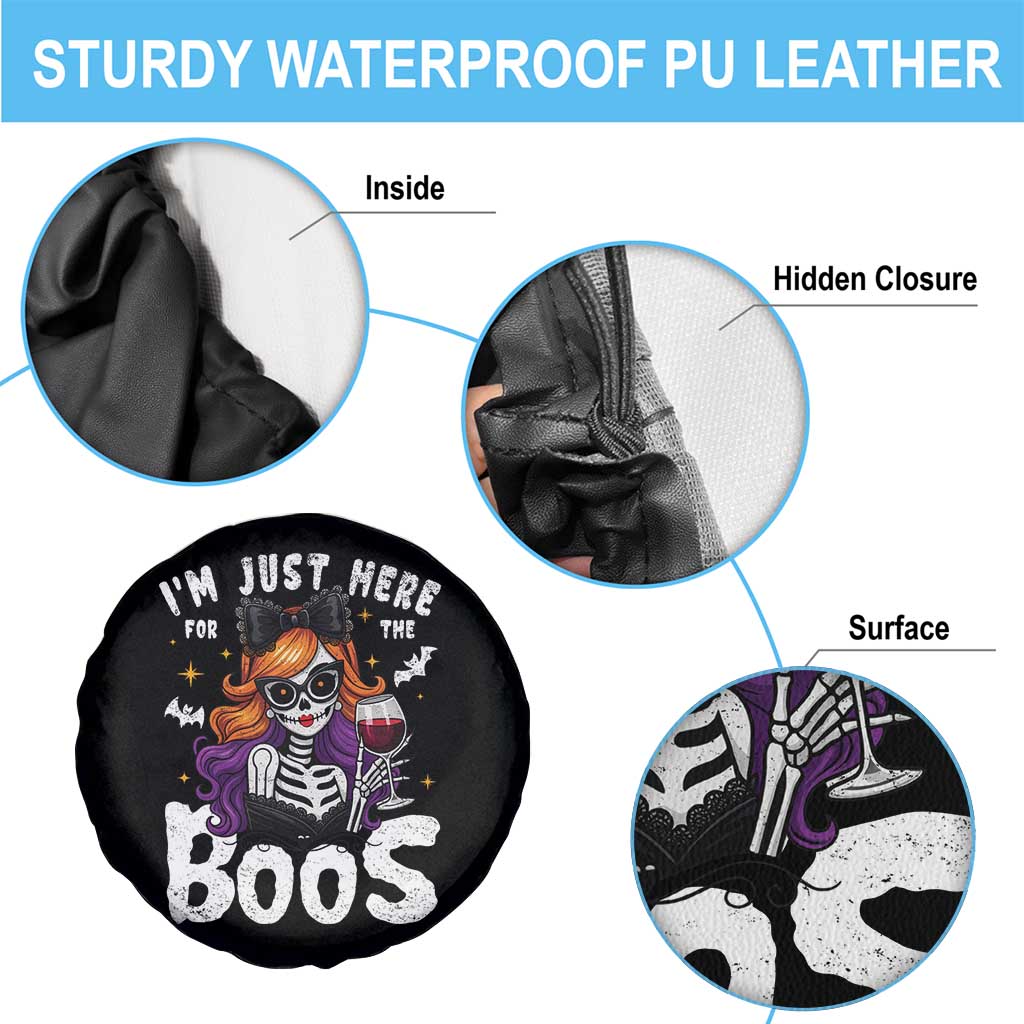 Funny Skull Halloween Spare Tire Cover I Am Just Here For The Boos Skeleton Party Girl - Wonder Print Shop
