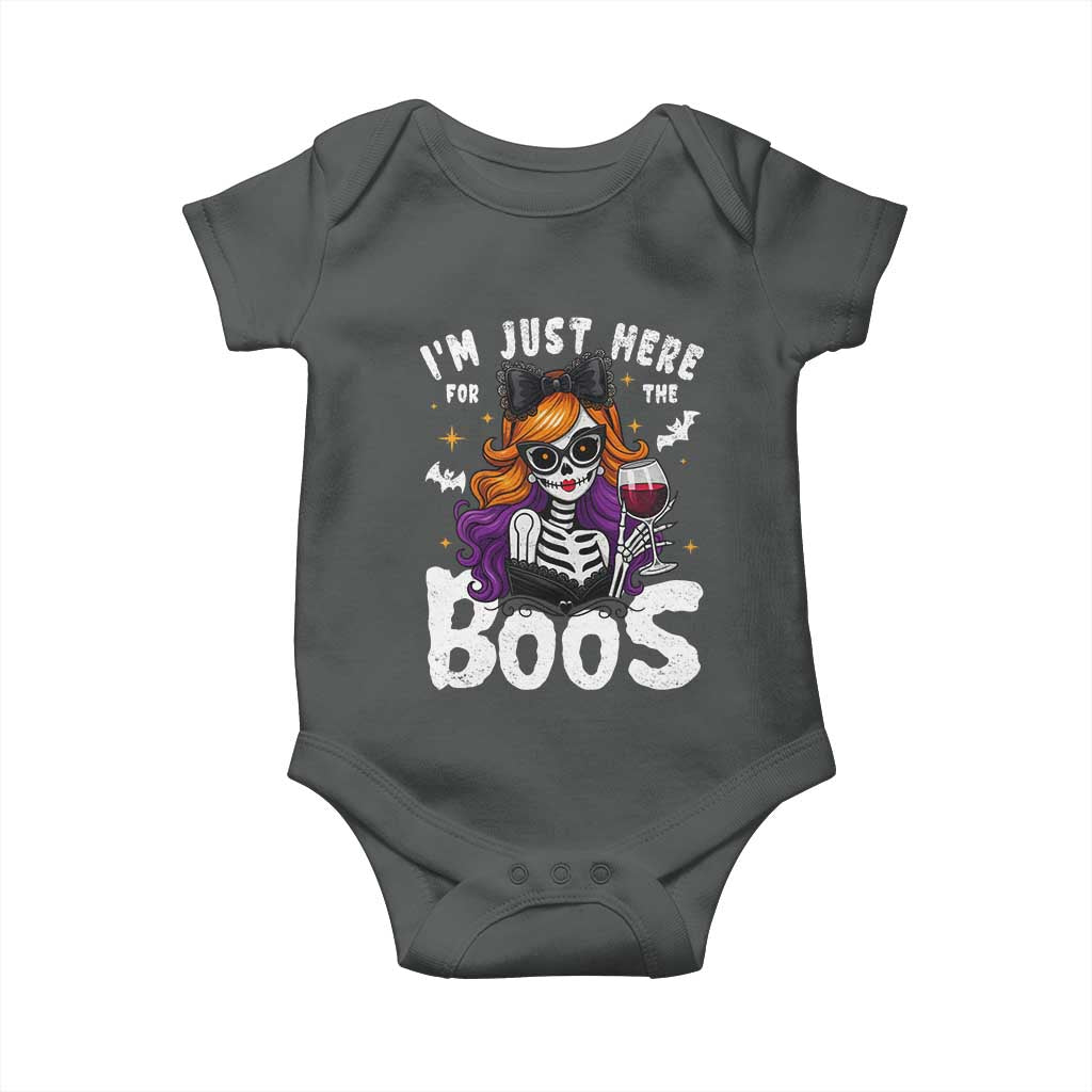 Funny Skull Halloween Baby Onesie I Am Just Here For The Boos Skeleton Party Girl - Wonder Print Shop