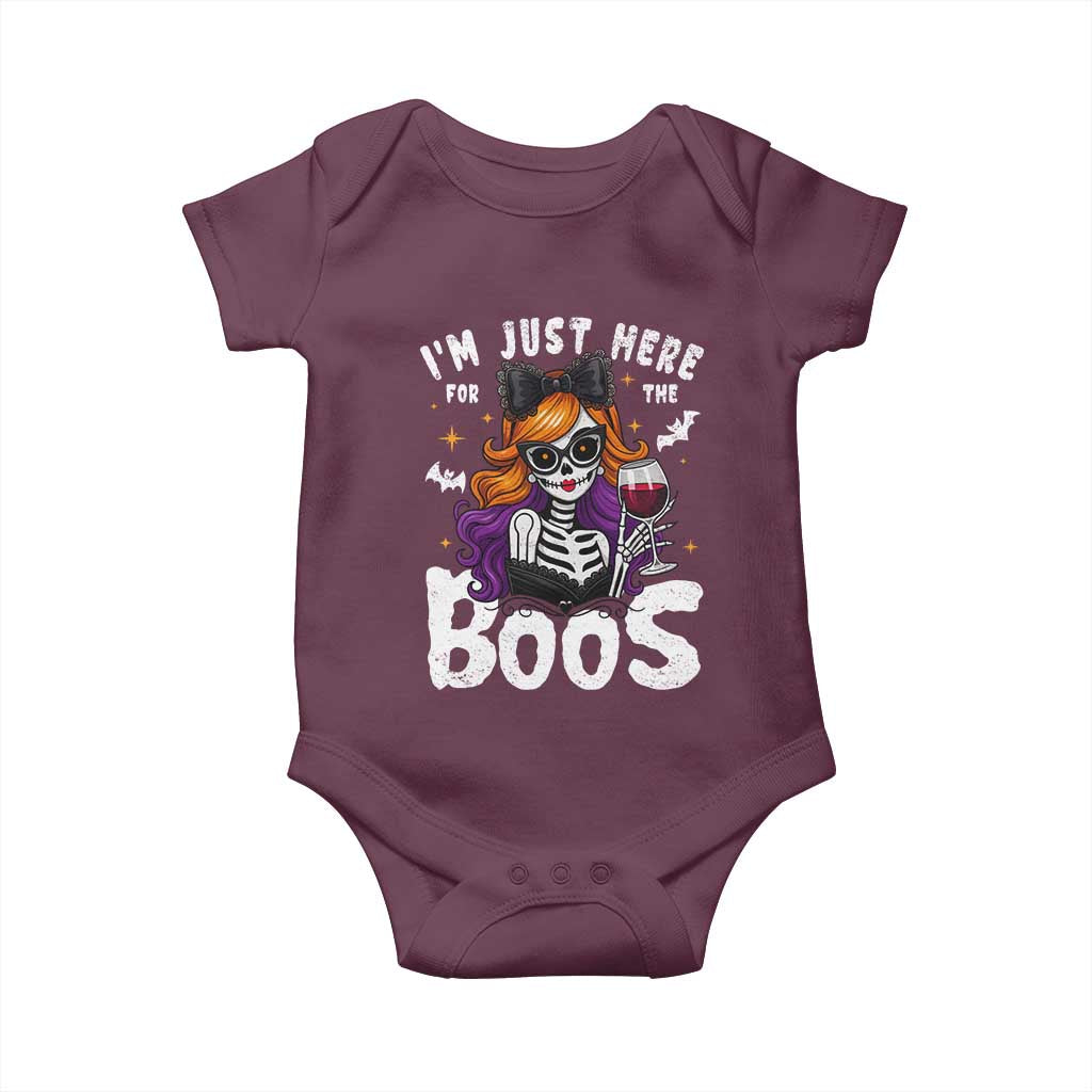Funny Skull Halloween Baby Onesie I Am Just Here For The Boos Skeleton Party Girl - Wonder Print Shop
