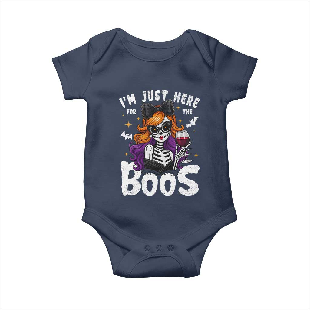 Funny Skull Halloween Baby Onesie I Am Just Here For The Boos Skeleton Party Girl - Wonder Print Shop