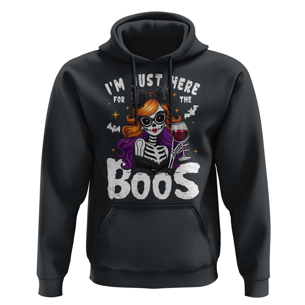Funny Skull Halloween Hoodie I Am Just Here For The Boos Skeleton Party Girl - Wonder Print Shop