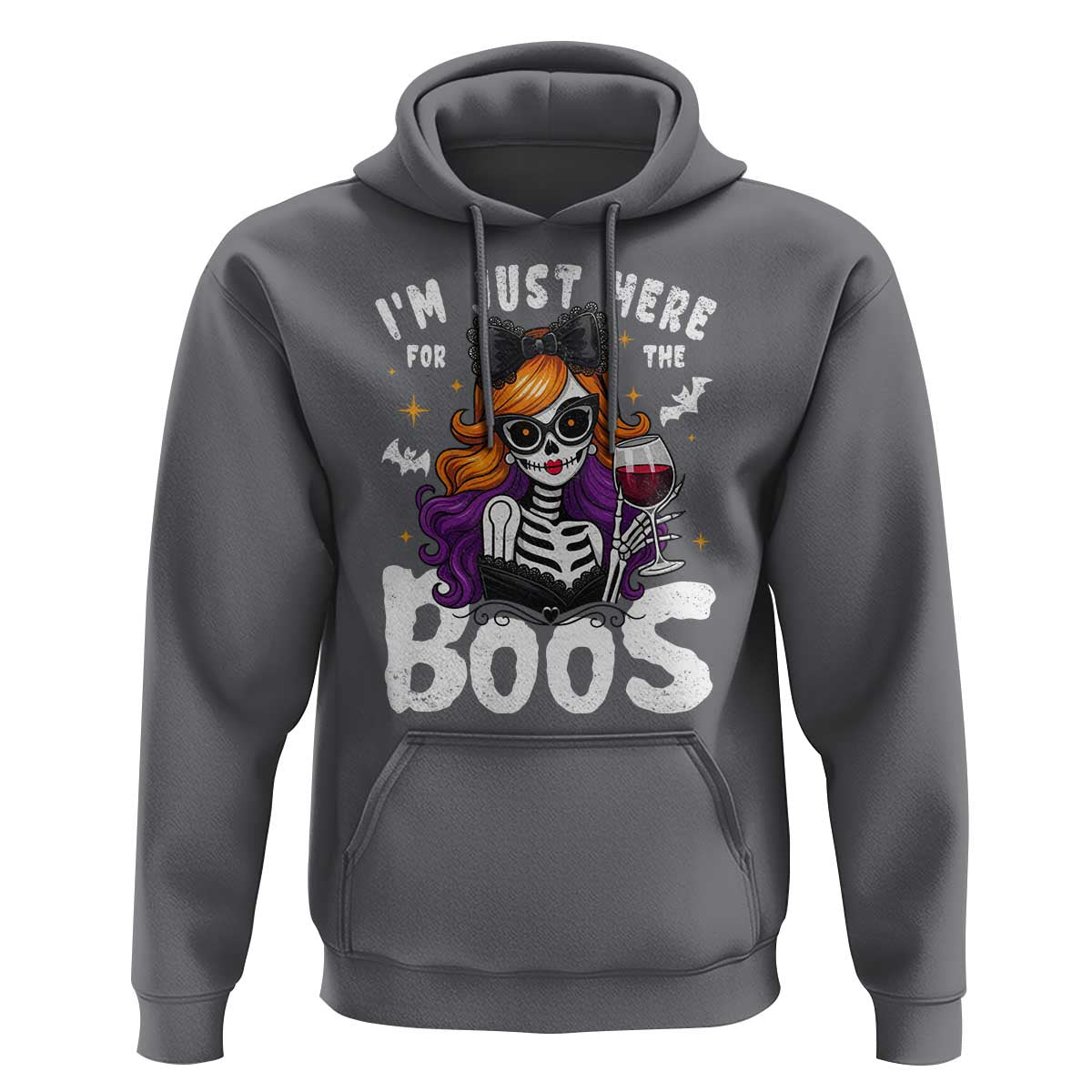 Funny Skull Halloween Hoodie I Am Just Here For The Boos Skeleton Party Girl - Wonder Print Shop