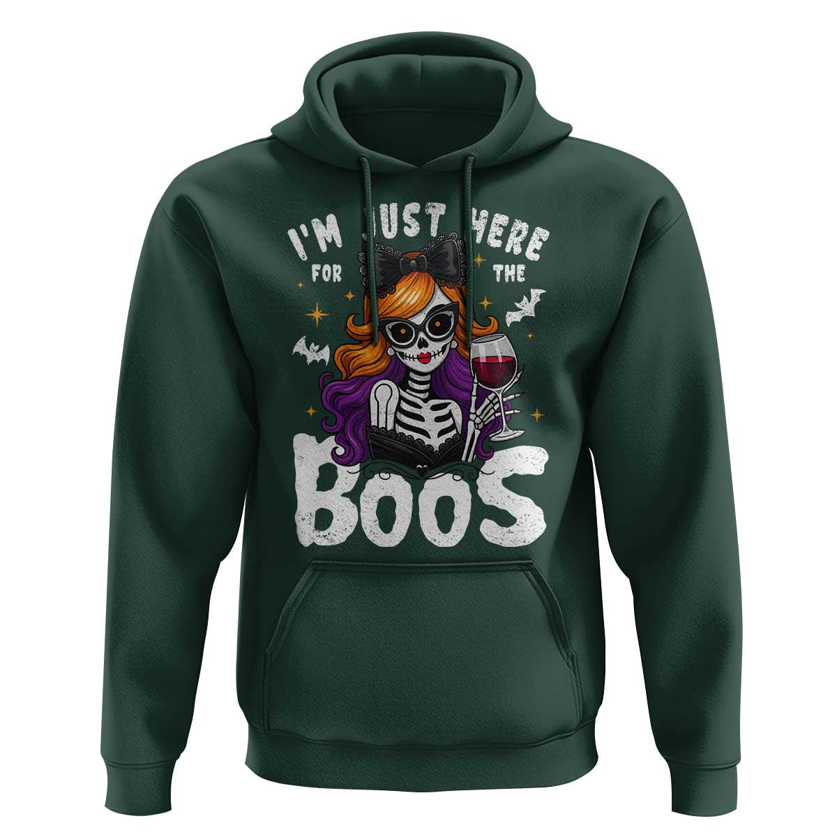 Funny Skull Halloween Hoodie I Am Just Here For The Boos Skeleton Party Girl - Wonder Print Shop