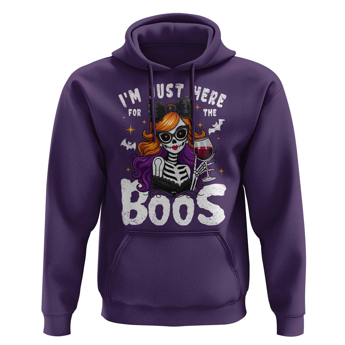 Funny Skull Halloween Hoodie I Am Just Here For The Boos Skeleton Party Girl - Wonder Print Shop