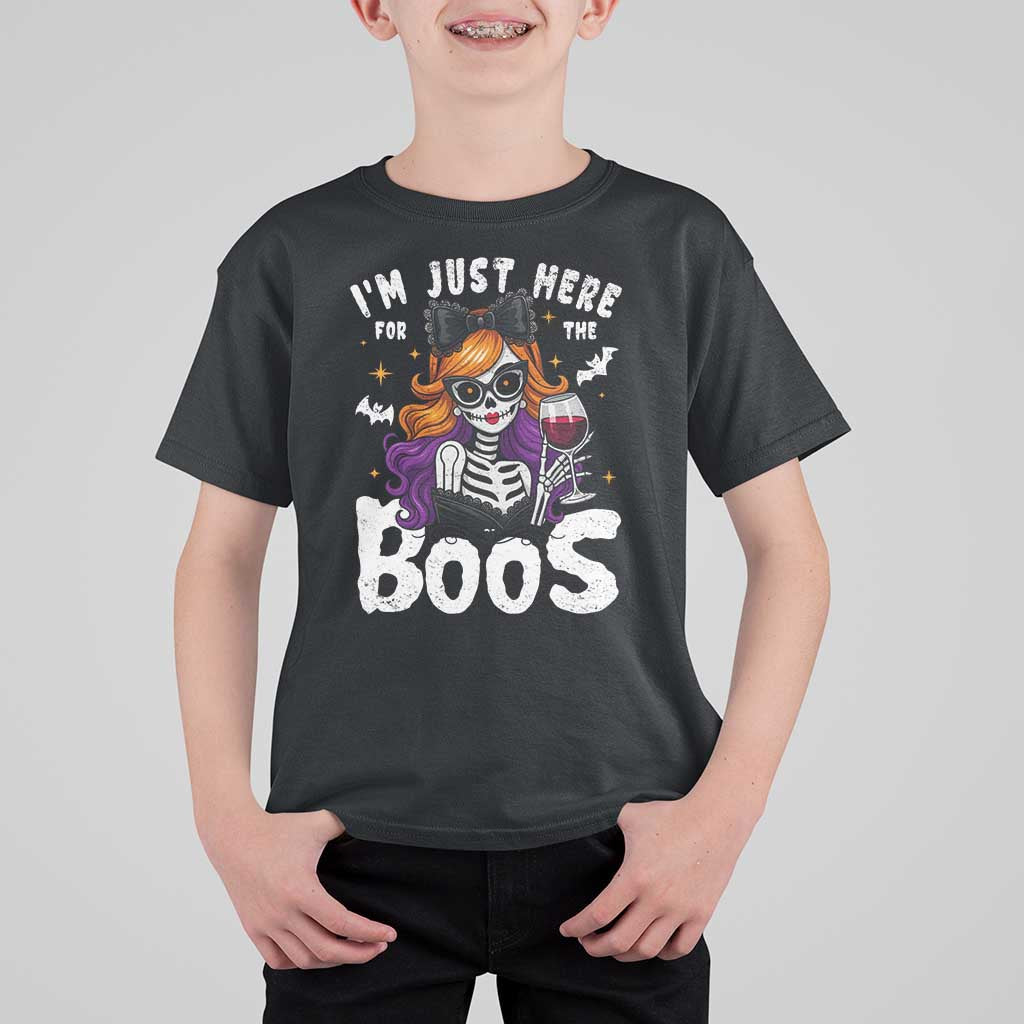 Funny Skull Halloween T Shirt For Kid I Am Just Here For The Boos Skeleton Party Girl - Wonder Print Shop