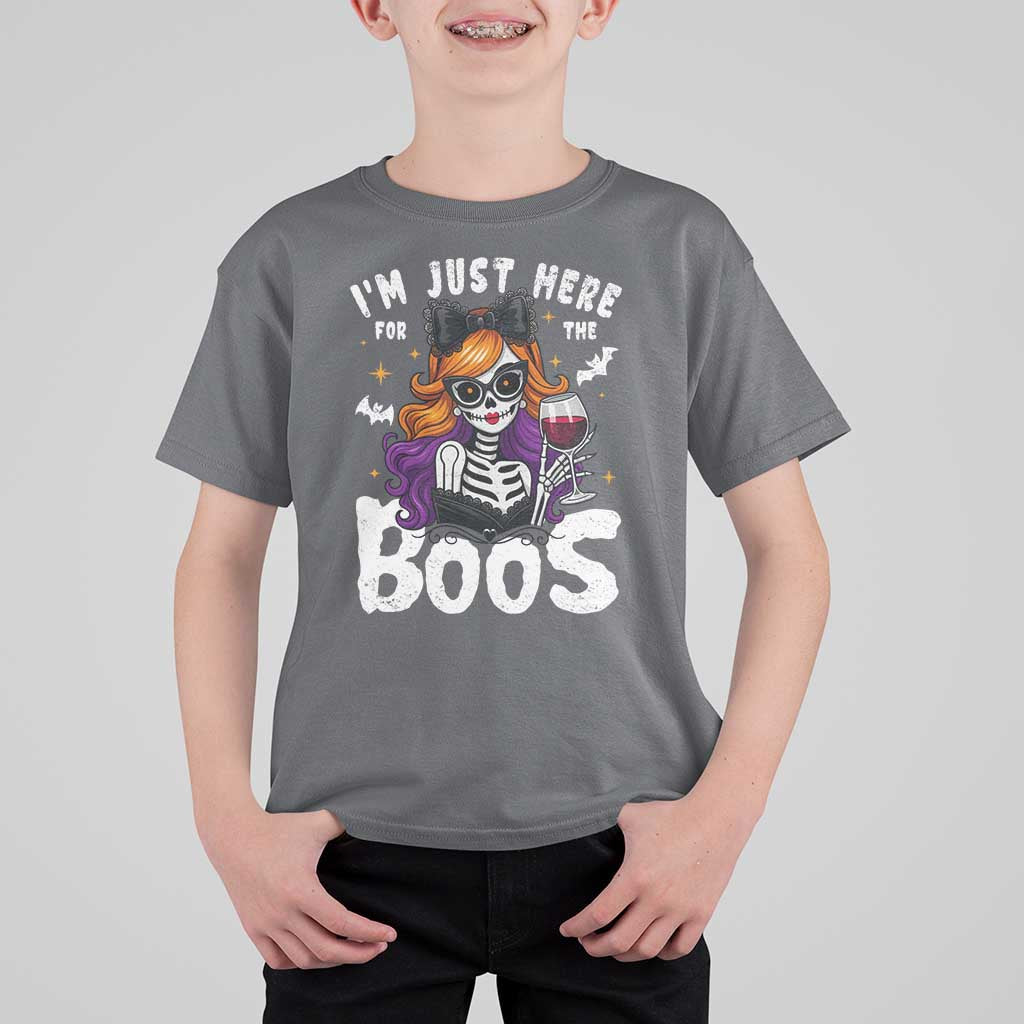 Funny Skull Halloween T Shirt For Kid I Am Just Here For The Boos Skeleton Party Girl - Wonder Print Shop