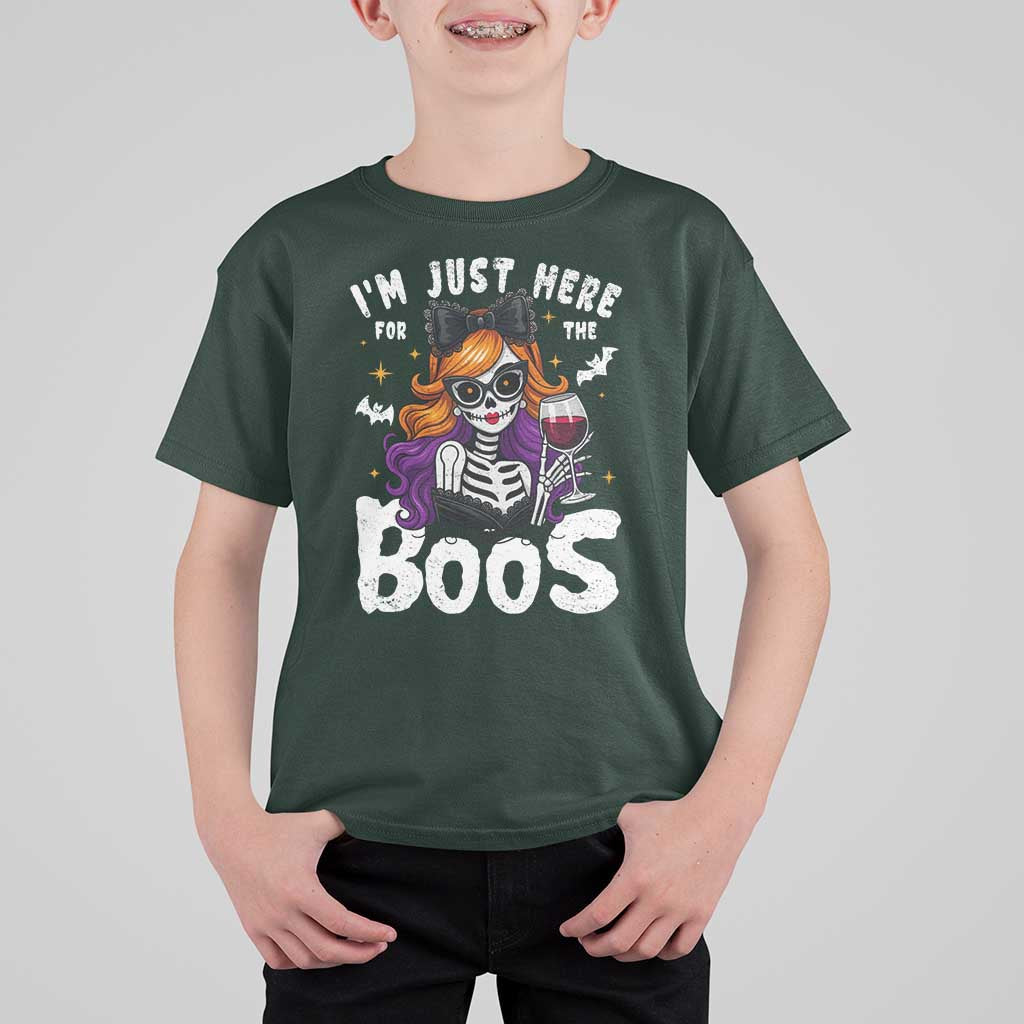 Funny Skull Halloween T Shirt For Kid I Am Just Here For The Boos Skeleton Party Girl - Wonder Print Shop