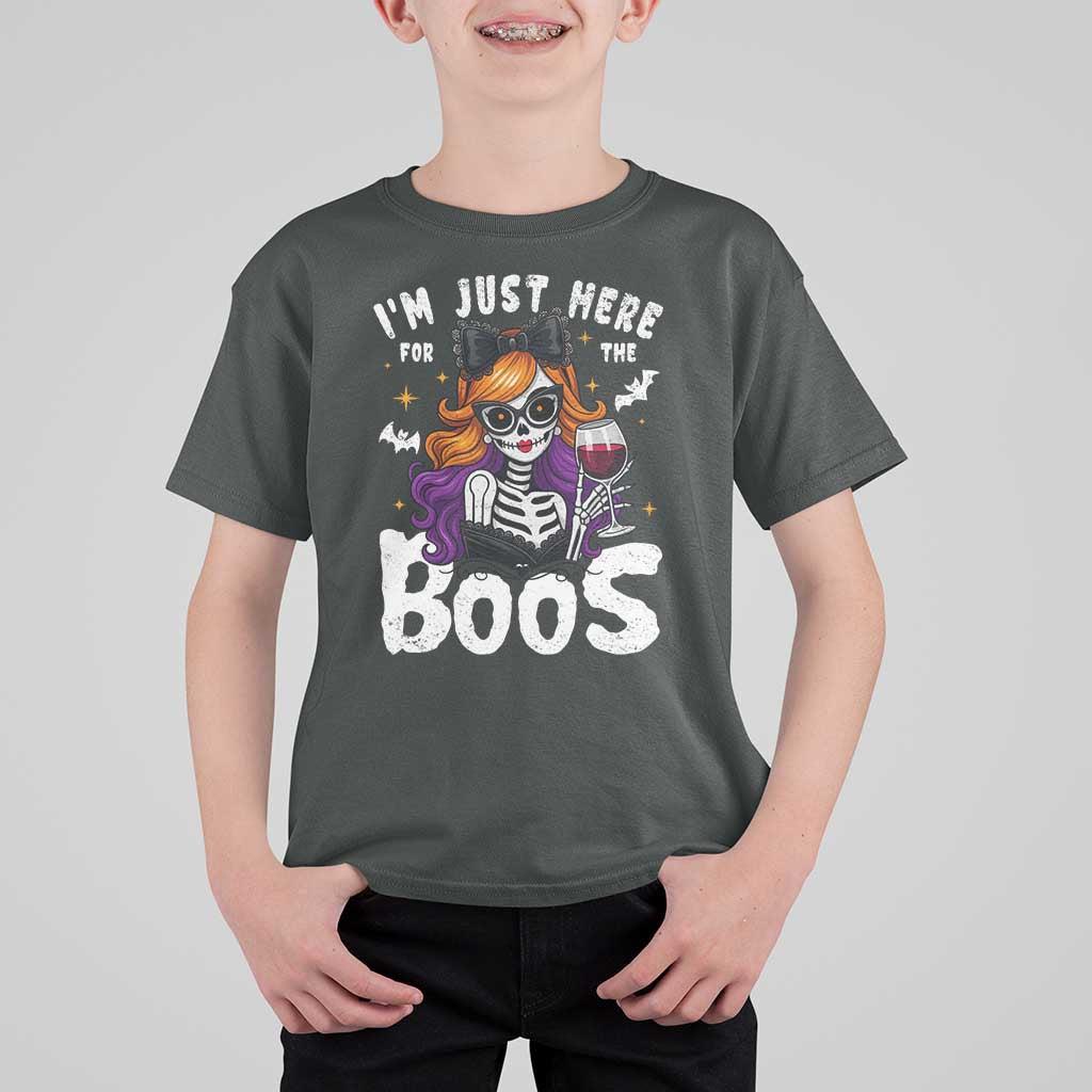 Funny Skull Halloween T Shirt For Kid I Am Just Here For The Boos Skeleton Party Girl - Wonder Print Shop