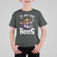Funny Skull Halloween T Shirt For Kid I Am Just Here For The Boos Skeleton Party Girl - Wonder Print Shop