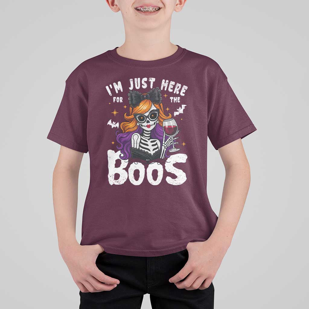 Funny Skull Halloween T Shirt For Kid I Am Just Here For The Boos Skeleton Party Girl - Wonder Print Shop