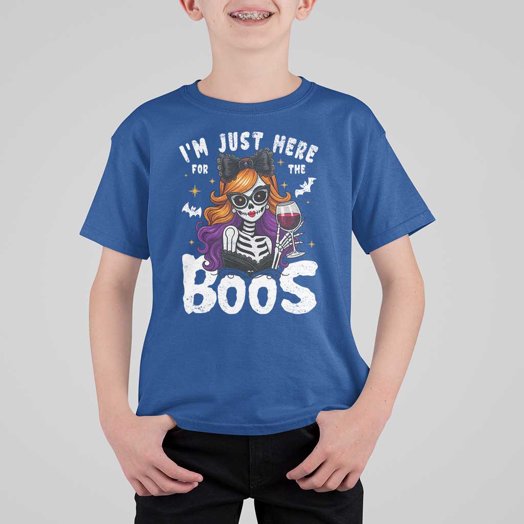 Funny Skull Halloween T Shirt For Kid I Am Just Here For The Boos Skeleton Party Girl - Wonder Print Shop