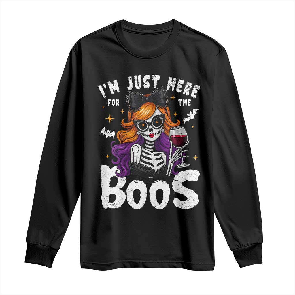 Funny Skull Halloween Long Sleeve Shirt I Am Just Here For The Boos Skeleton Party Girl - Wonder Print Shop