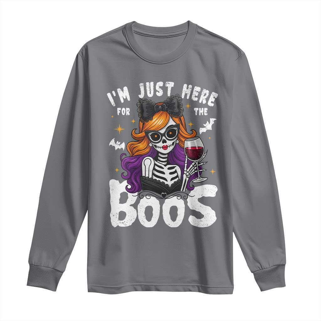 Funny Skull Halloween Long Sleeve Shirt I Am Just Here For The Boos Skeleton Party Girl - Wonder Print Shop
