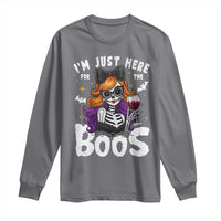 Funny Skull Halloween Long Sleeve Shirt I Am Just Here For The Boos Skeleton Party Girl - Wonder Print Shop