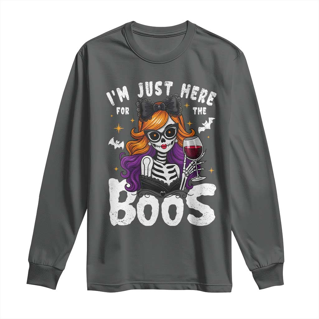 Funny Skull Halloween Long Sleeve Shirt I Am Just Here For The Boos Skeleton Party Girl - Wonder Print Shop