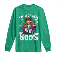 Funny Skull Halloween Long Sleeve Shirt I Am Just Here For The Boos Skeleton Party Girl - Wonder Print Shop