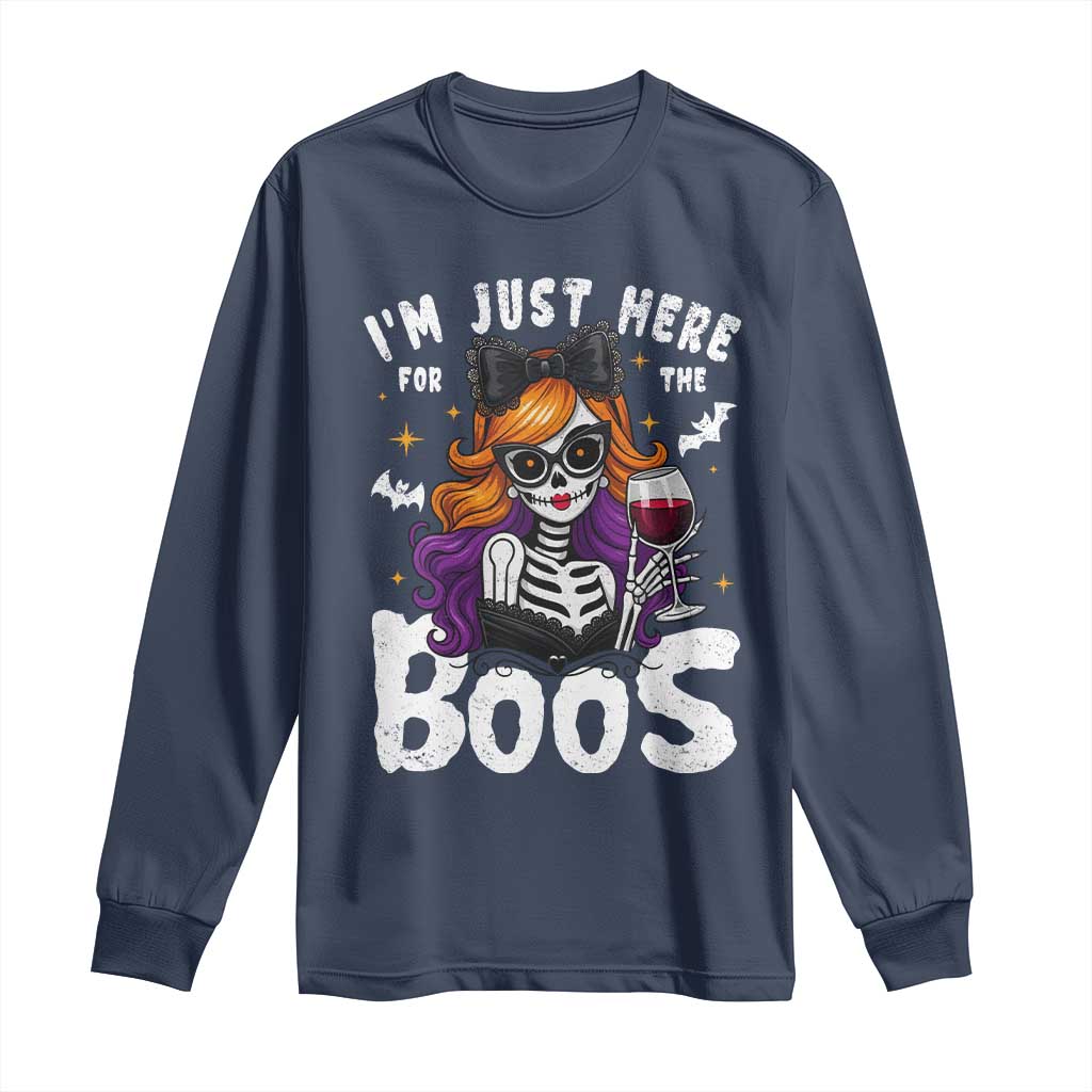 Funny Skull Halloween Long Sleeve Shirt I Am Just Here For The Boos Skeleton Party Girl - Wonder Print Shop