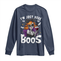 Funny Skull Halloween Long Sleeve Shirt I Am Just Here For The Boos Skeleton Party Girl - Wonder Print Shop